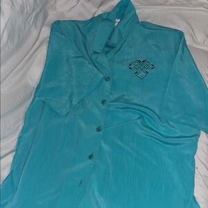 Erin London Aqua Geometric Shirt